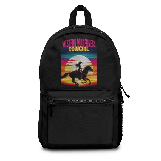 Western Wilderness Cowgirl, 80s Sunset Vibes Backpacks