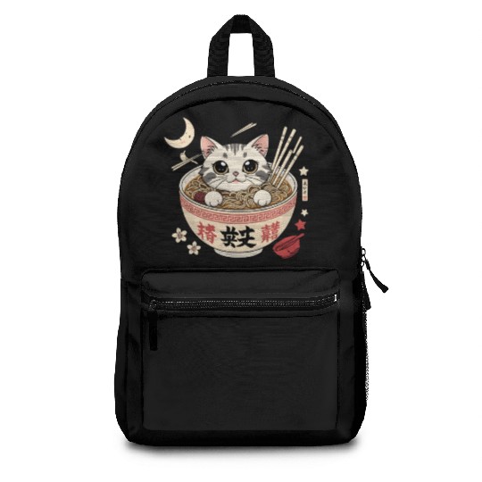Kawaii Ramen Cat Japanese Noodles for Otaku Lovers Backpacks