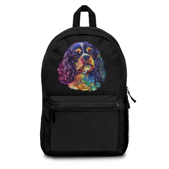 Colorful Cavalier King Charles Spaniel Portrait Backpacks