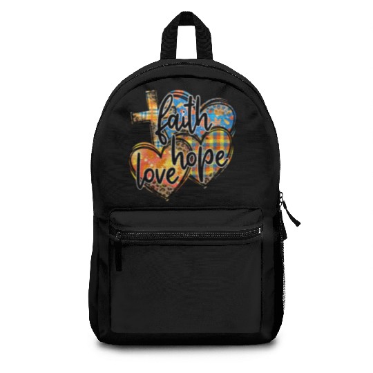 Faith Hope Love Hearts Cross Religion Backpacks