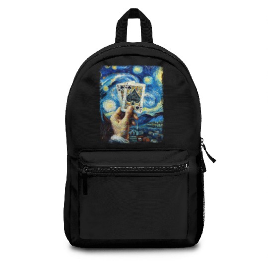 Blackjack Gambling Cards Starry Night Painting Backpacks