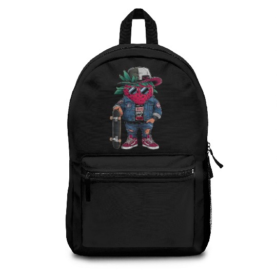 funny skateboarder berry cool lover strawberry Backpacks