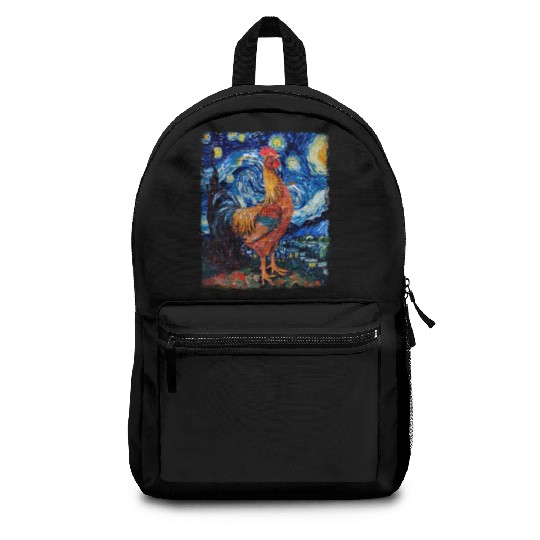 Chicken Farm Farmer Farming Starry Night Painting Backpacks
