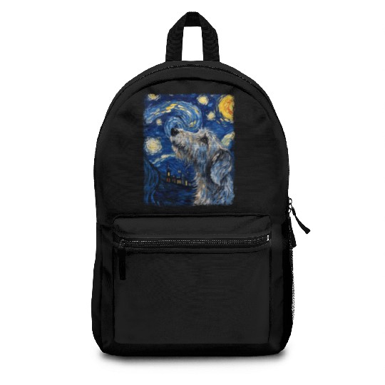 Irish Wolfhound Dog Starry Night Painting Backpacks
