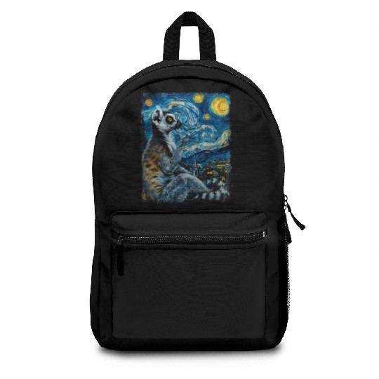 Lemur Ring Tailed Starry Night Painting Backpacks