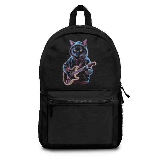 Rockstar Cat Electric Guitar Playing Backpacks