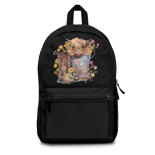 Highland Cow flowers Christmas Backpacks