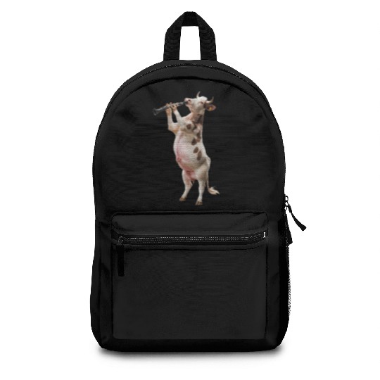 Cow Playing Clarinet Realistic Backpacks
