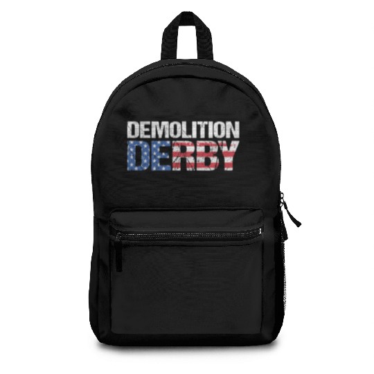 4th Of July US Flag Motorsport Demolition Derby Backpacks