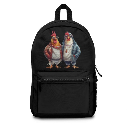 Streetwear-dressed chickens looking Backpacks