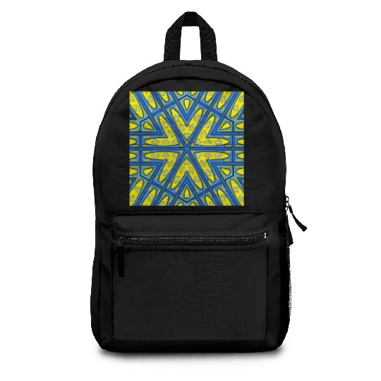 mushroom yellow blue green mandala Backpacks