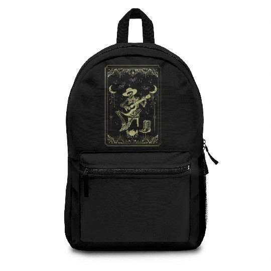 Tarot Card Celestial Cowboy Skeleton Plays Guitar Backpacks