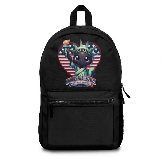 Cute Cat as Statue of Liberty with Harris Walz Backpacks