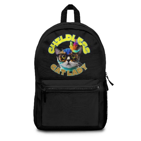 Colorful Cat with Glasses - Childless Cat Lady Backpacks