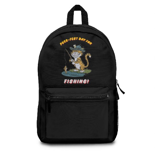 cool fishing cat funny design Backpacks