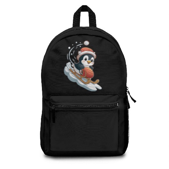 Cute Christmas Penguin Sledding Fun Backpacks
