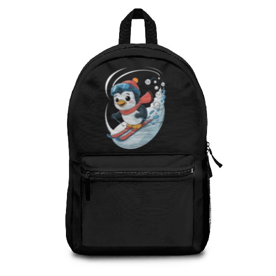 Penguin Ski Adventure with Smiling Snowflakes Backpacks