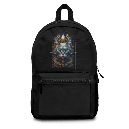 Elegant stylish blue and gold cat face Backpacks