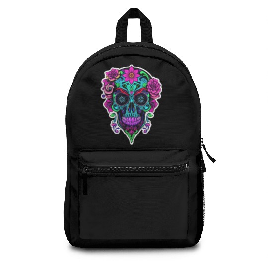 A vibrant and abstract sugar skull Calavera Backpacks