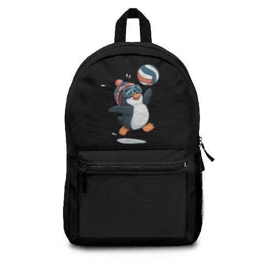 Penguin Playing Volleyball With Goggles And Hat Backpacks