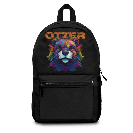 Colorful Otter Art, Animal Lover, Rainbow Art Backpacks