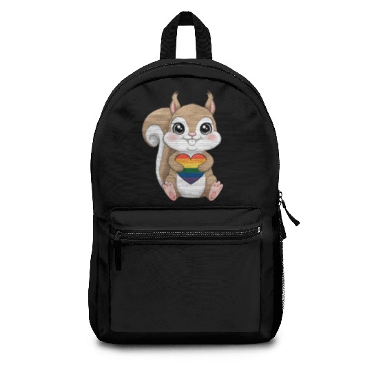 Cute Squirrel Holding Rainbow Heart LGTBQ Love Backpacks