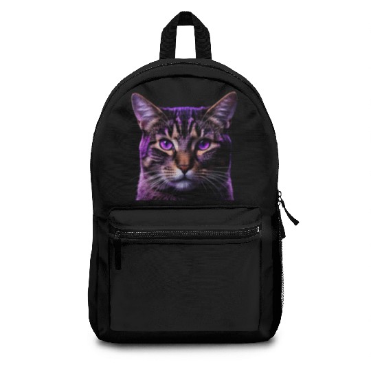Vivid Lilac-Eyed Tabby Cat Portrait Backpacks