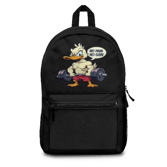 Buff Duck No Pain No Gain Gym Workout Cartoon Backpacks