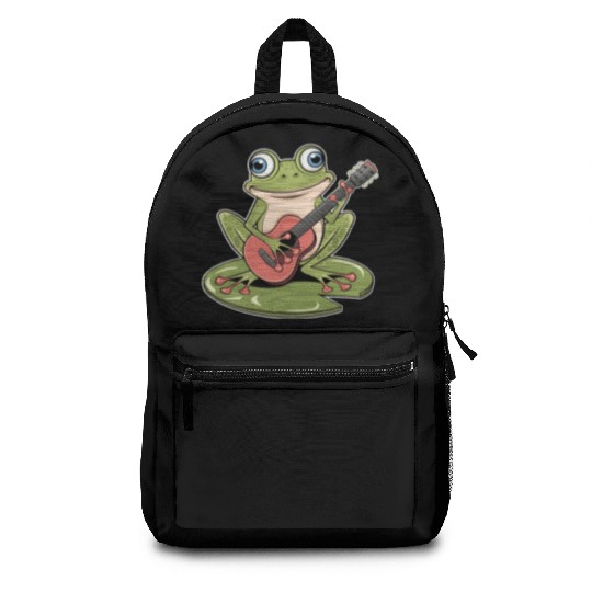 Frog Playing Guitar On Lily Pad Backpacks