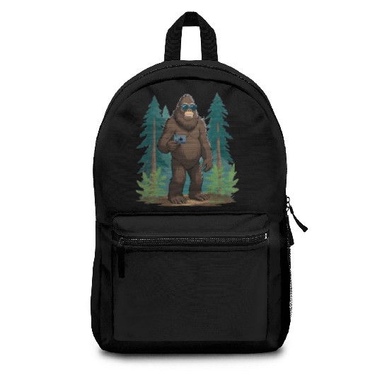 Bigfoot with Sunglasses and Camera on an Adventure Backpacks