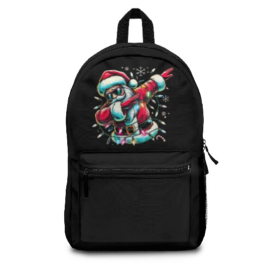 Dabbing Santa with Christmas Lights and Snowflakes Backpacks