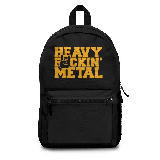 Heavy F#ckin' Metal Hard Rock Fun Music Text Quote Backpacks