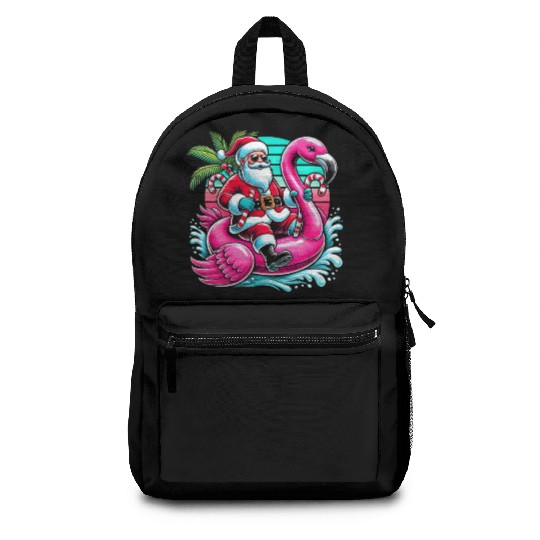 Santa Riding Flamingo in Tropical Christmas Fun Backpacks