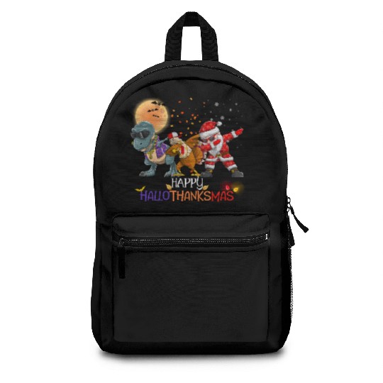 Dabbing Dinosaur Turkey Santa Claus Hallothanksmas Backpacks