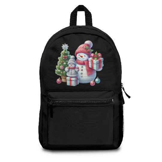 Snowman Family Christmas Joy with Gifts and Tree Backpacks