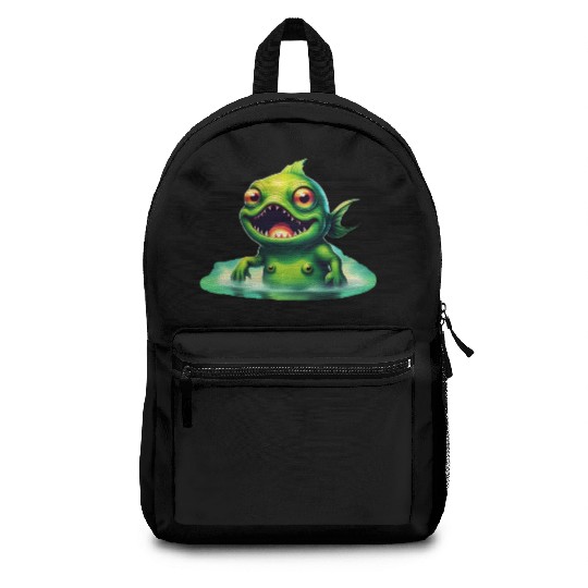 Green Monster Fish Emerge from the Deep Lake Scary Backpacks
