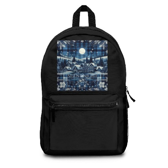 flannel silent night blue and white christmas Backpacks