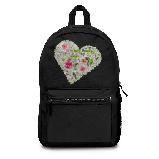 heart of flowers blossoms daisy tulip pink peony Backpacks