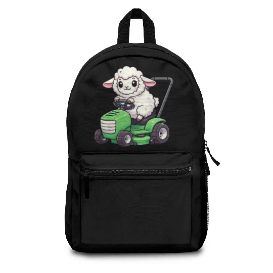 Funny sheep lawn mower farmer lamb grass Backpacks