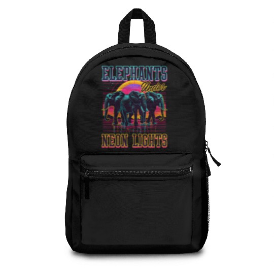Elephant Elephants Under Neon Lights Backpacks