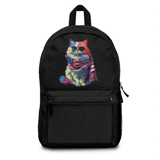 Persian Cat Patriotic US Flag Sunglasses Popart Backpacks