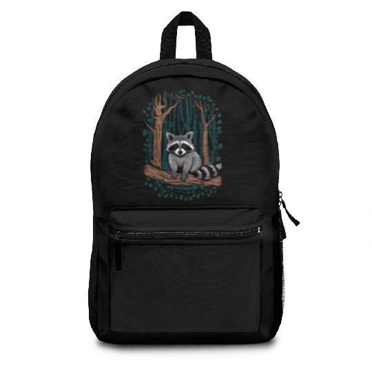 Cottagecore Raccoon in Forest Scene Backpacks