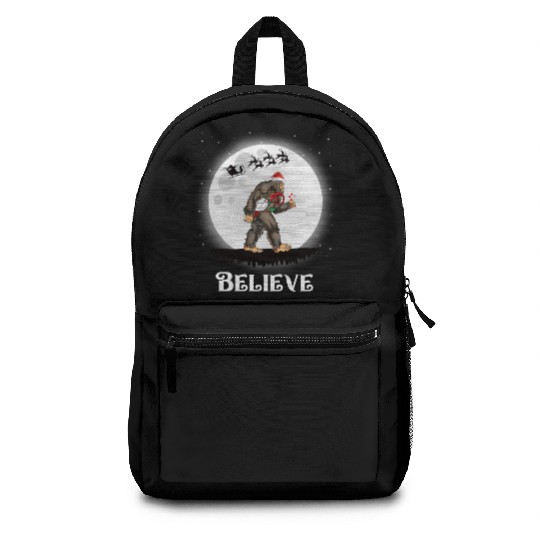 Believe Santa Bigfoot Carrying Gnome Christmas Backpacks