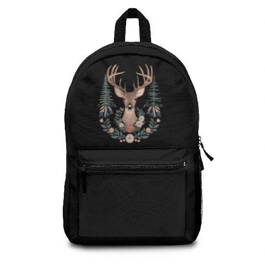 Cottagecore Deer with Floral Wreath and Evergreen Backpacks