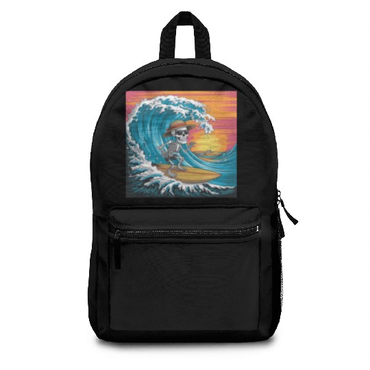 Surfing Skeleton Vibes Surfing Lifestyle Retro Backpacks