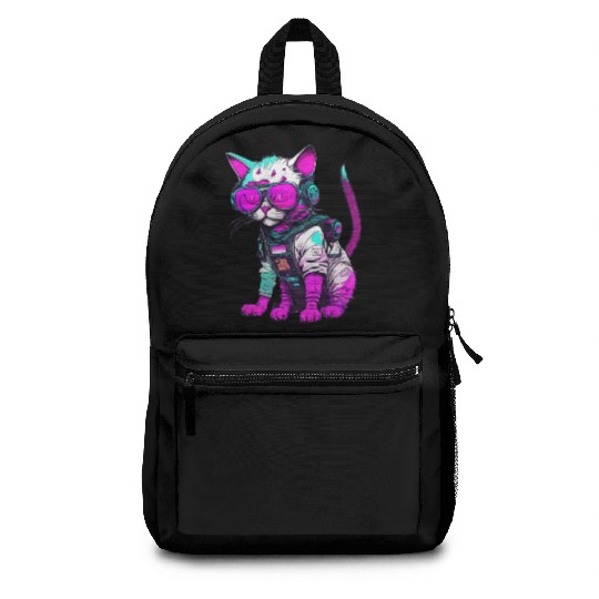 Punk Space Cat with Neon Goggles Backpacks