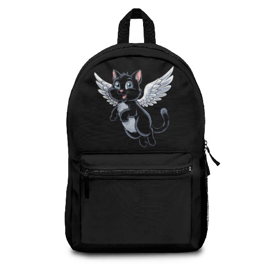 Black Cat with Angel Wings Backpacks