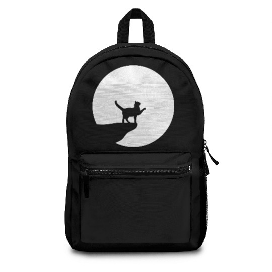 Cat Moon Cliff At Night Werewolf Round Howling Fun Backpacks
