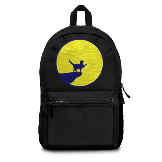 Cat Moon Cliff At Night Werewolf Round Howling Fun Backpacks