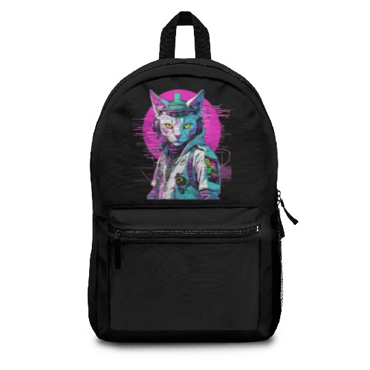 Neon Cyberpunk Warrior Cat Backpacks